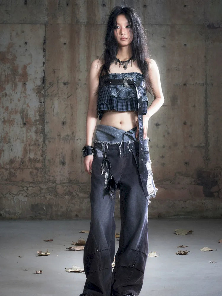 Distressed Wide-Leg Jeans【s0000013958】