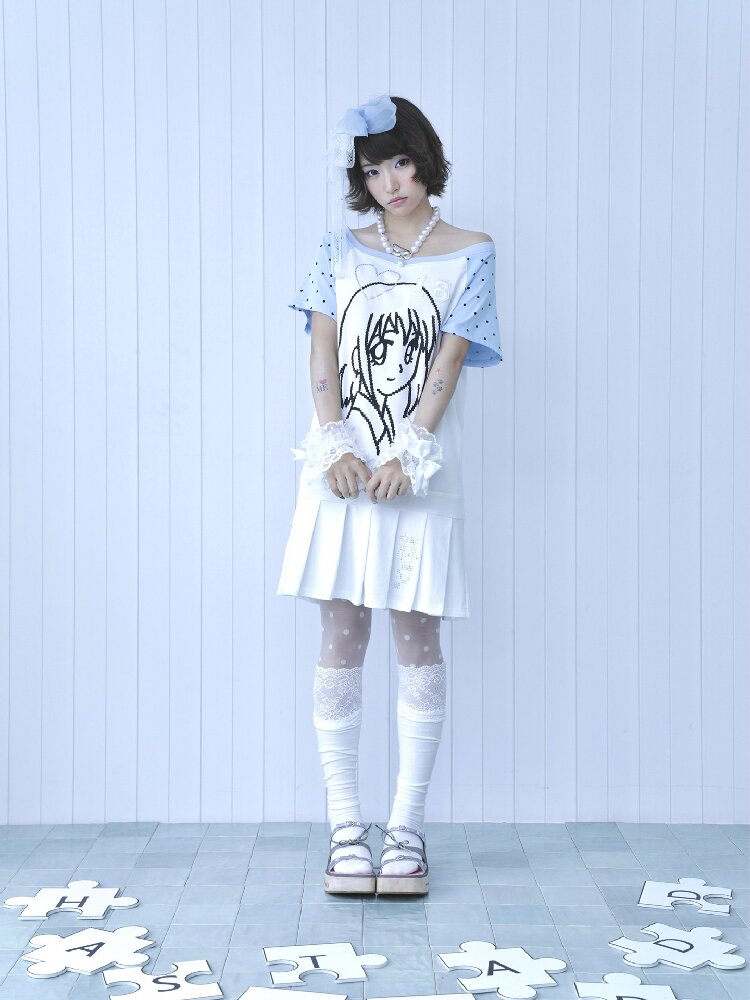 Blue White Pixel Pleated Dress【s0000016546】