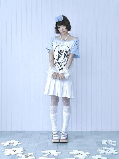 Blue White Pixel Pleated Dress【s0000016546】