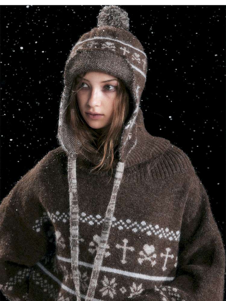 Striped Snowflake Ear Protection Beanie【s0000014672】