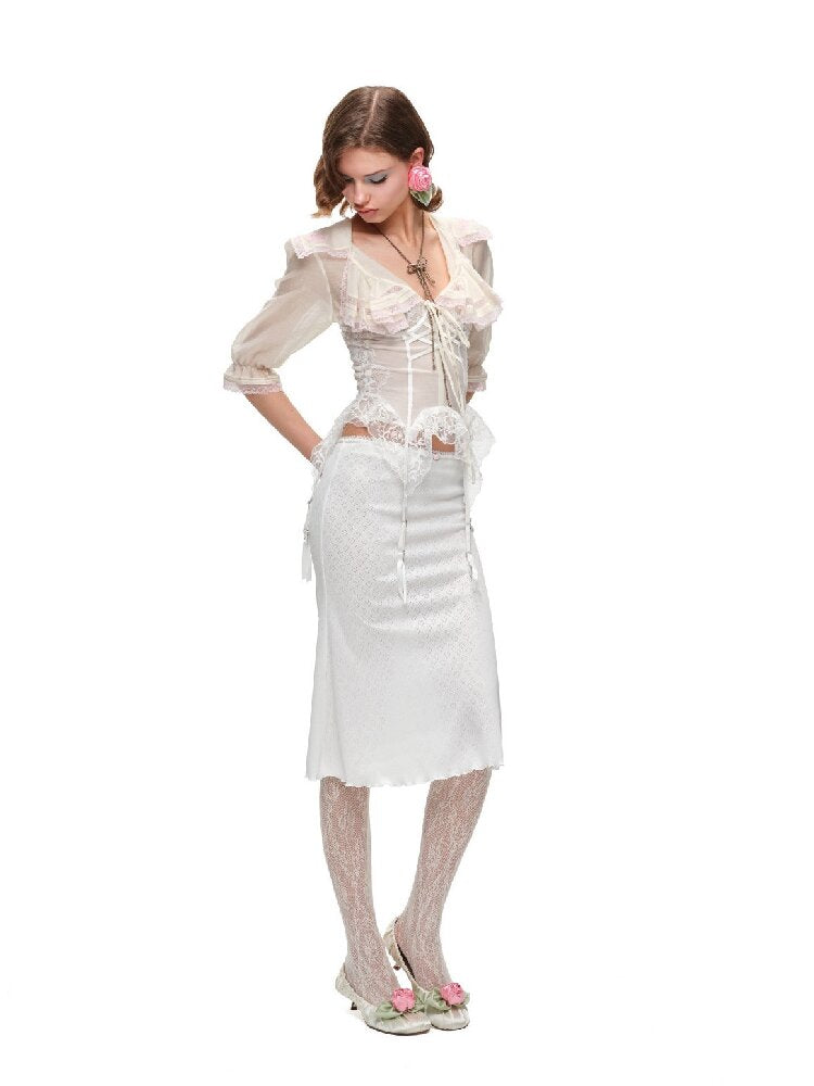 Mid Sleeve Ruffle Chiffon Shirt【s0000016913】