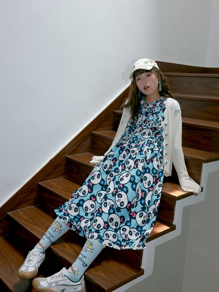 Blue panda pattern dress【s0000012757】