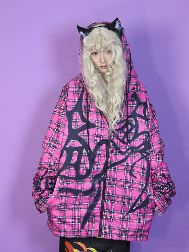 Y2K Subculture Loose Hooded Fleece Jacket【s0000014632】