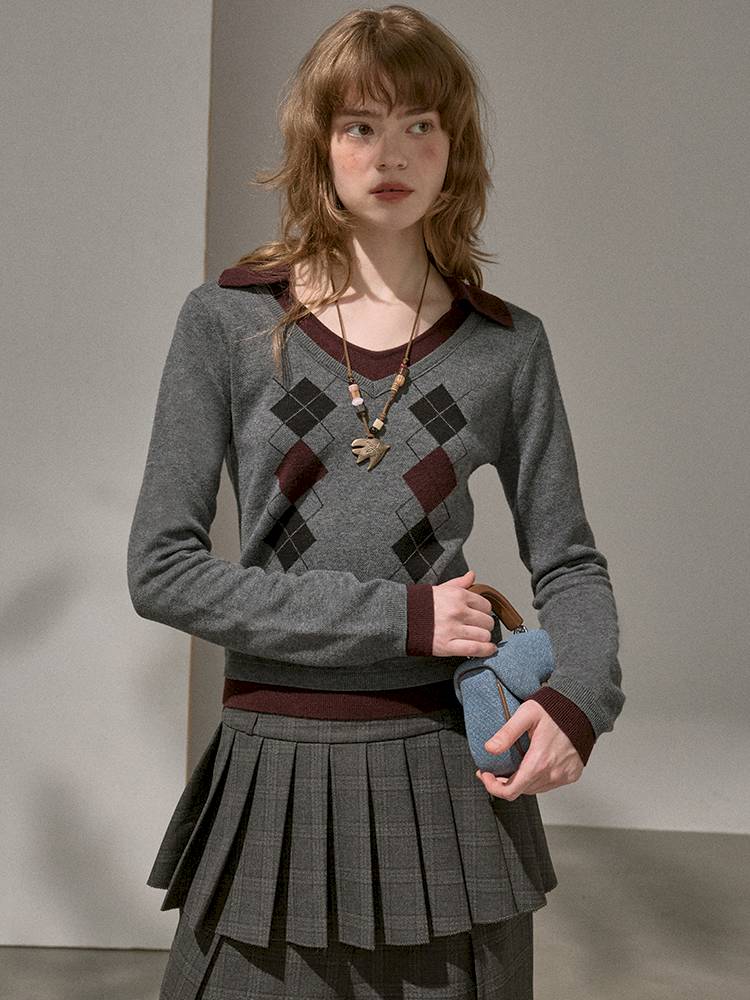 Contrast-Color Slim-Fit Pullover【s0000014405】