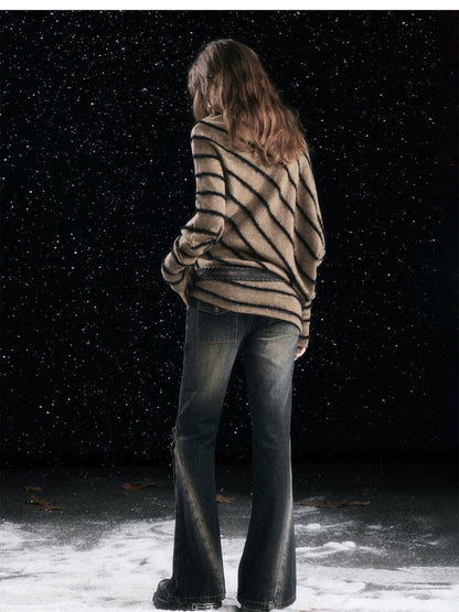 Twill Stripe Braided Wool Sweater【s0000015553】