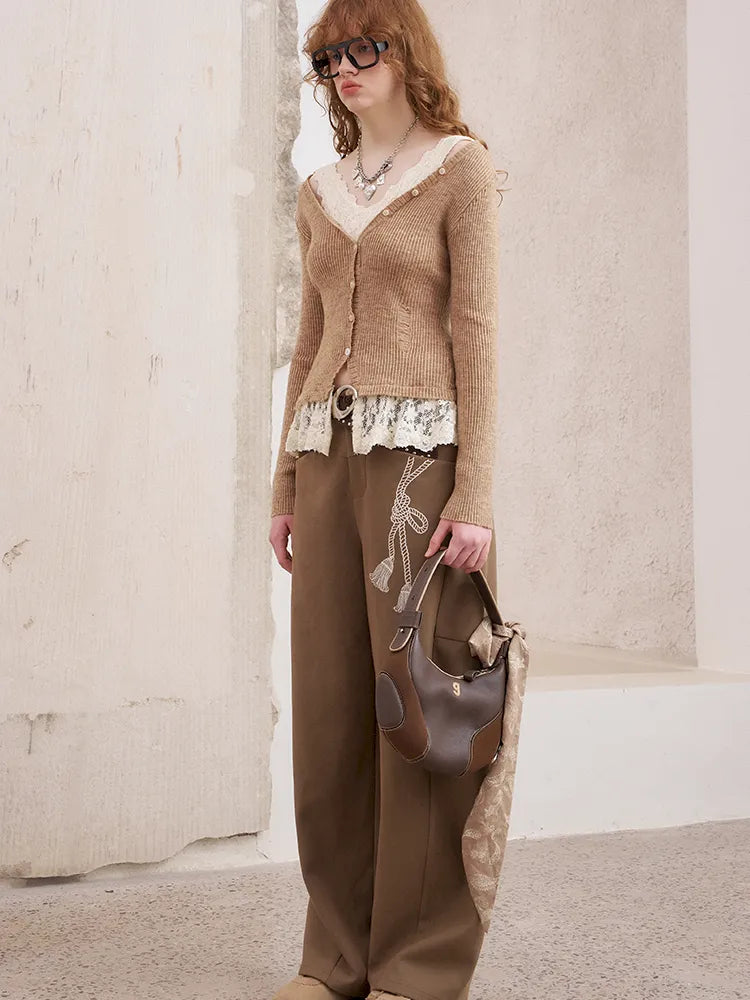 Loose-Knot Straight-Leg Wide-Leg Pants【s0000014046】