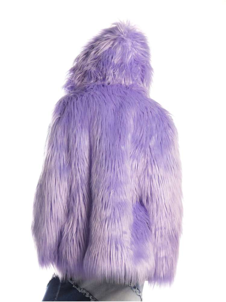 White Light Purple Fur Hooded Jacket【s0000014909】