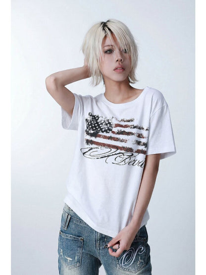 Star Flag Vintage Print T-shirt【s0000016626】