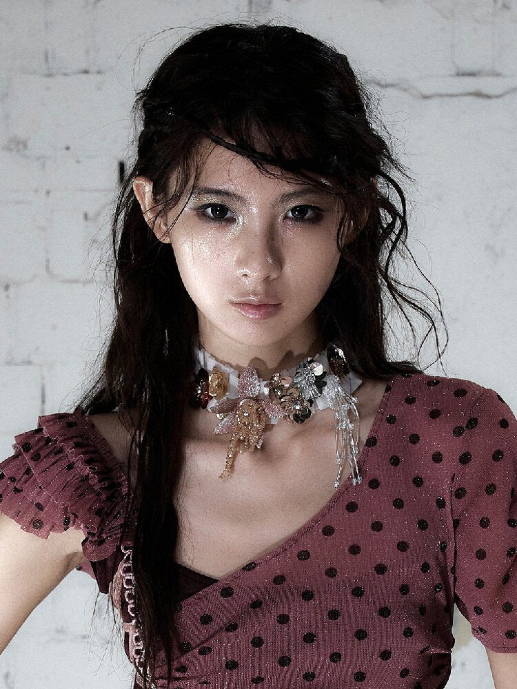 Vintage Court Pleated Flower Necklace【s0000017245】