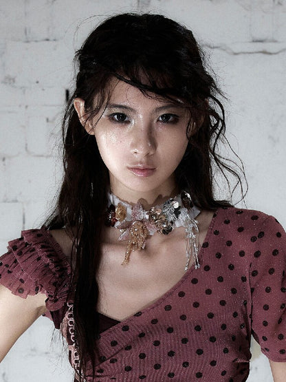 Vintage Court Pleated Flower Necklace【s0000017245】
