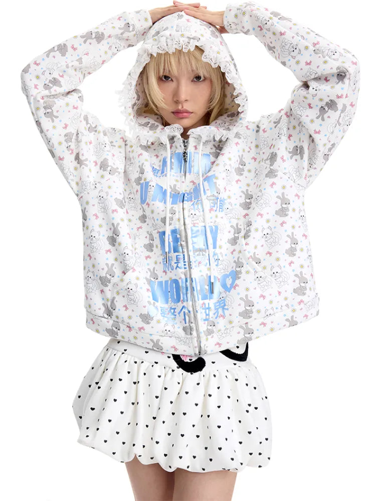 Print Lace-Trimmed Sweatshirt【s0000014094】