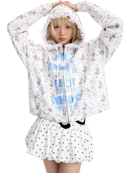Print Lace-Trimmed Sweatshirt【s0000014094】