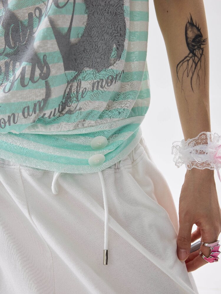 Single Shoulder Striped Halter T Shirt【s0000017640】
