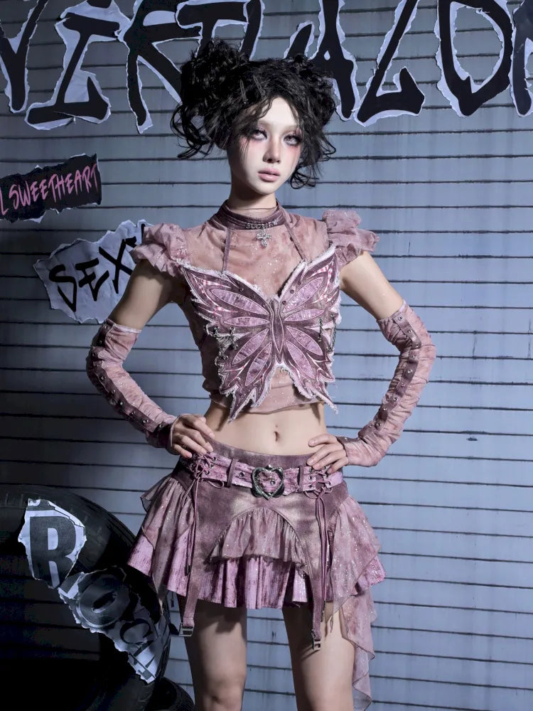 Butterfly Bandeau Mesh Base Jacket Two-Piece Set【s0000014030】