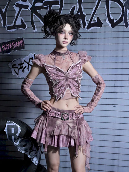 Butterfly Bandeau Mesh Base Jacket Two-Piece Set【s0000014030】