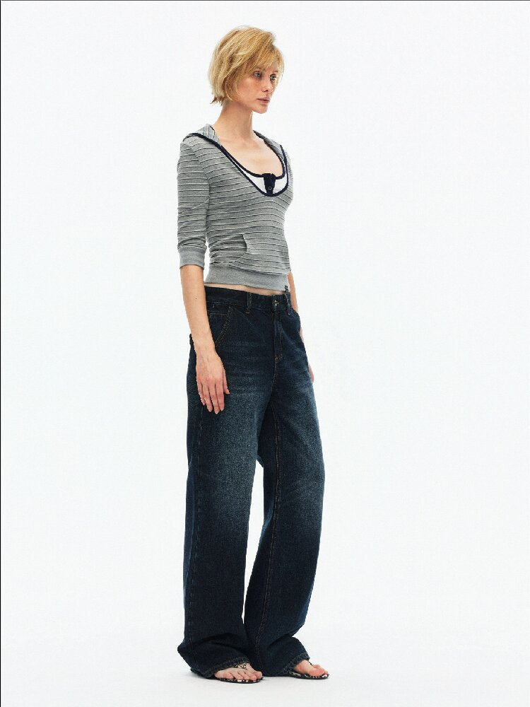 U-Neck Contrast Hooded Knit Top【s0000015918】