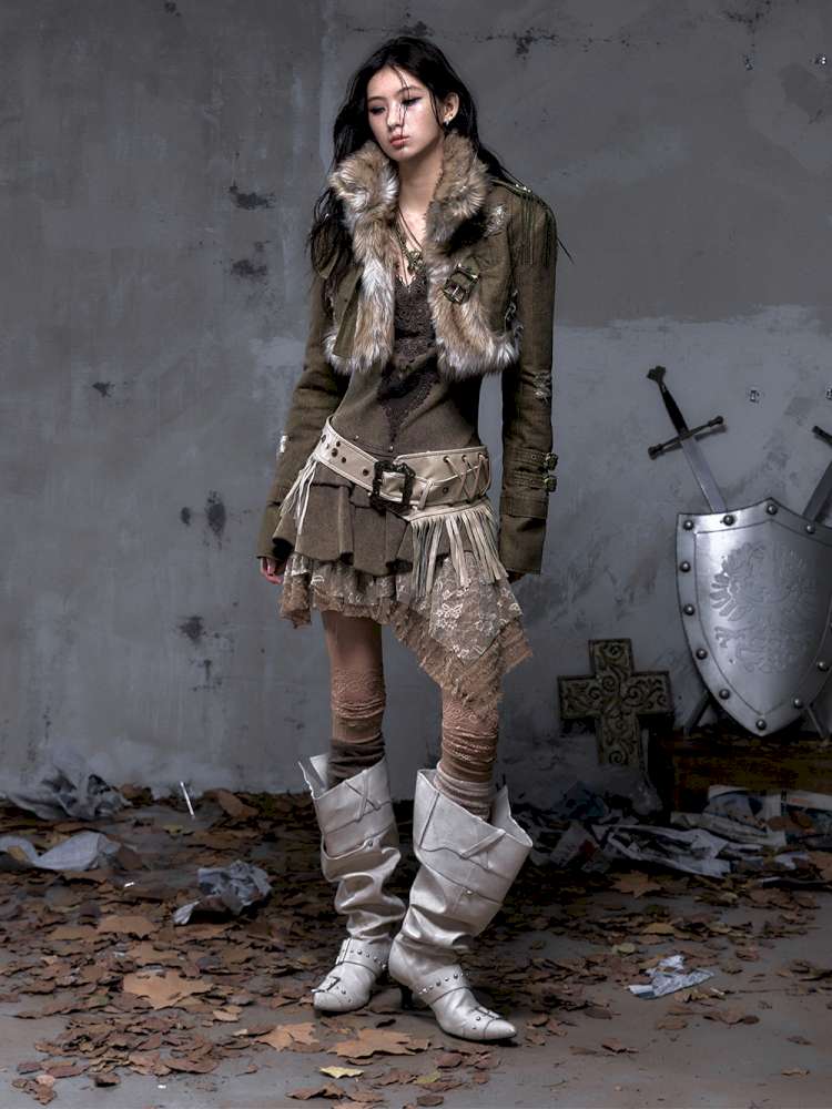 Washed Ripped Gold Filigree Denim Coat【s0000014653】