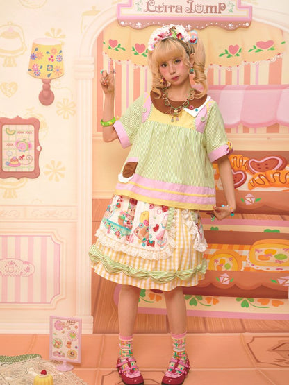 Asymmetric Neck Cute Doll Shirt【s0000013349】