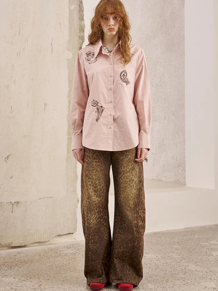 Cashew Flower Embroidered Long-Sleeve Shirt Blouse【s0000014058】