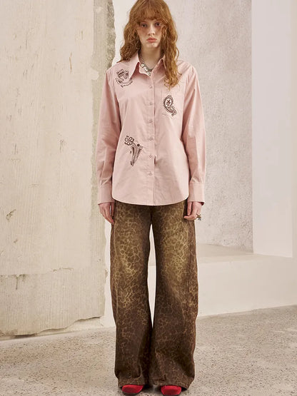 Cashew Flower Embroidered Long-Sleeve Shirt Blouse【s0000014058】