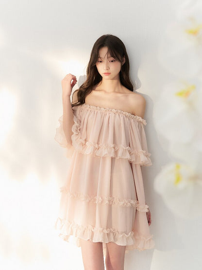 Tulle Layered Lace One Shoulder Dress【s0000016875】