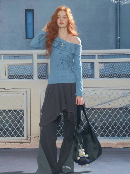 Off-the-Shoulder Long Sleeve T-Shirt【s0000014359】