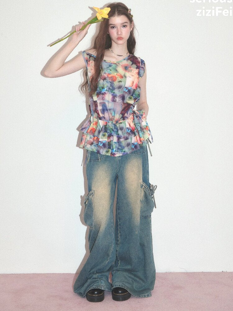 Summer Ruffle Oil Painting Vest【s0000017748】