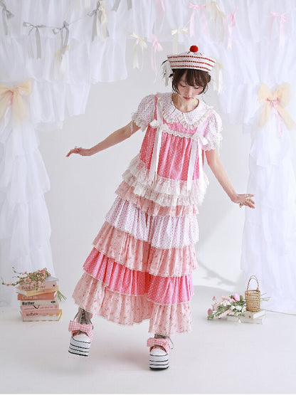 Pink Polka Dot Cake Skirt Pants【s0000016553】