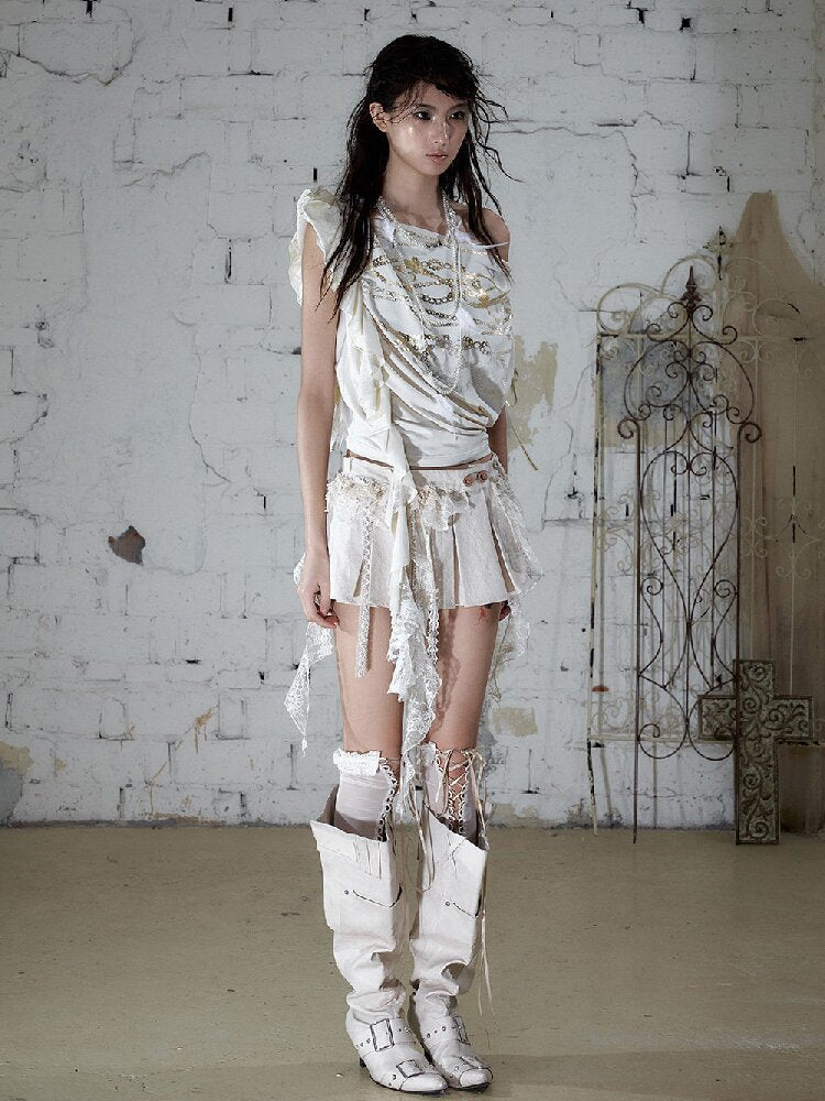 Foil Chain Print Asymmetrical T-Shirt【s0000016979】