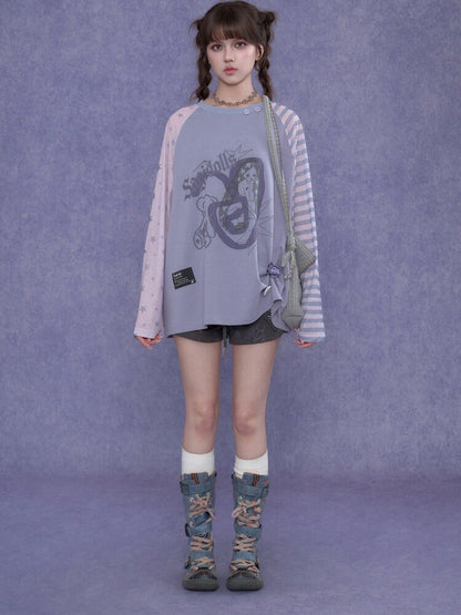 Doodle Print Raglan Sleeve T-Shirt【s0000017867】