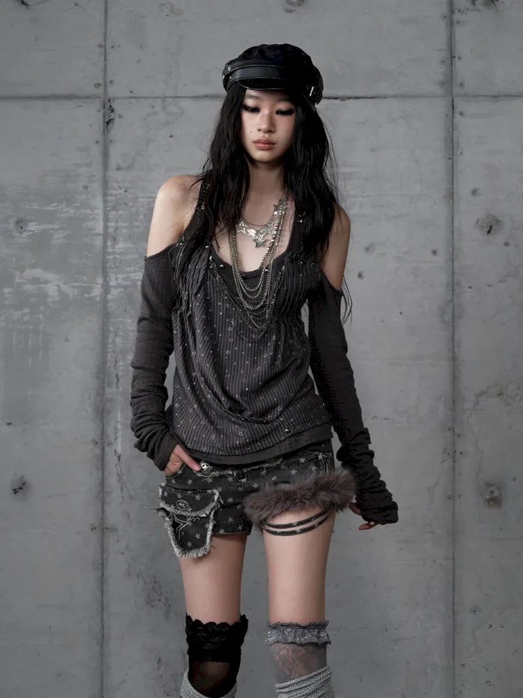 Off-Shoulder Long Sleeve Blouse【s0000014121】