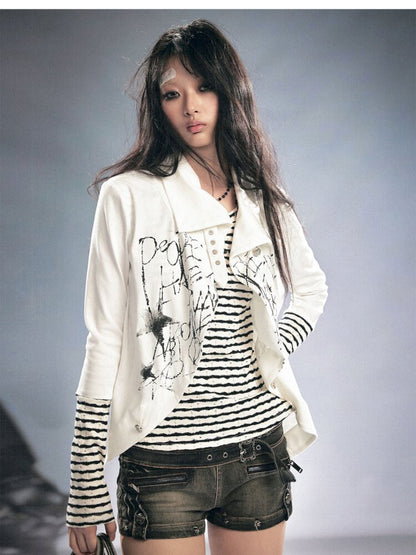 Layered Patchwork Striped Cardigan【s0000015451】