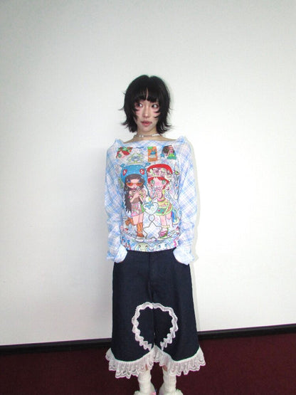Check Stretch Mesh Long Sleeve Top【s0000018654】