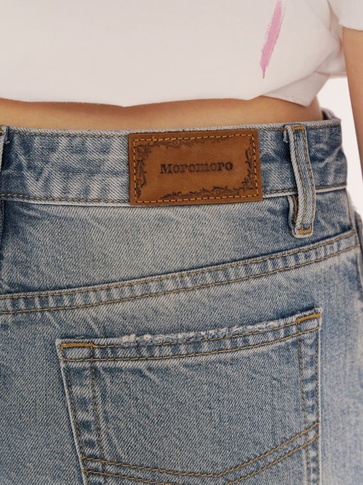 Leather label denim super short pants【s0000013435】