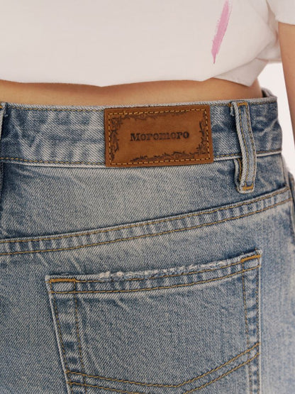 Leather label denim super short pants【s0000013435】