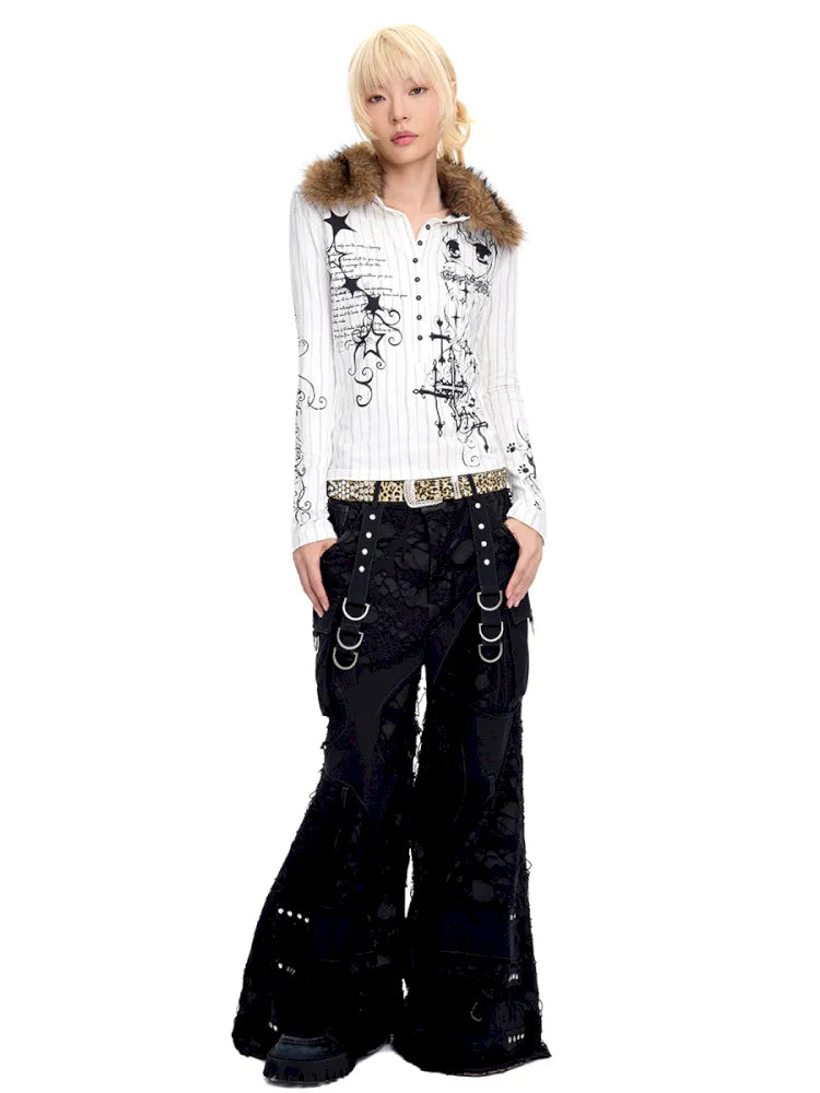 Fur Collar Long-Sleeve Polo Shirt【s0000014091】