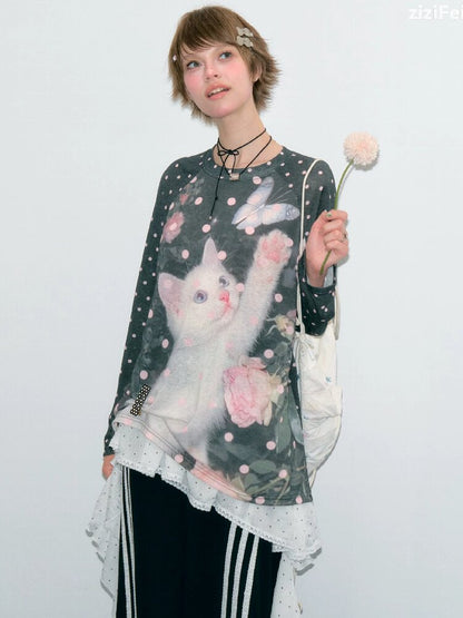 Polka Dot Raglan Cat Sleeve Shirt【s0000017885】