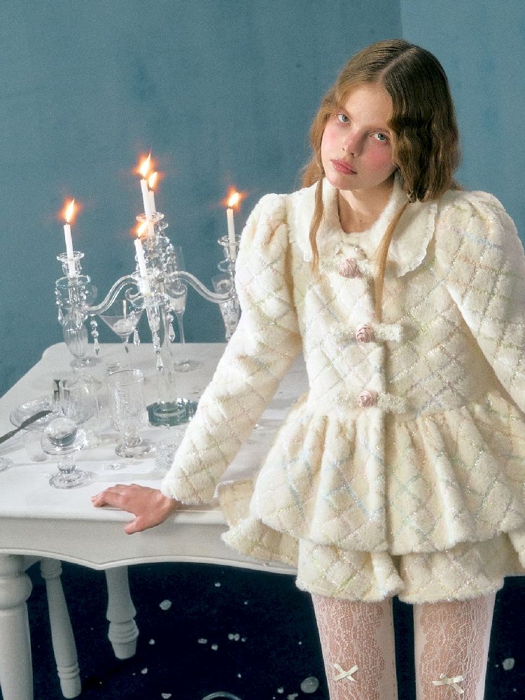 Collarless Bubble Sleeve Short Jacket Set【s0000005138】