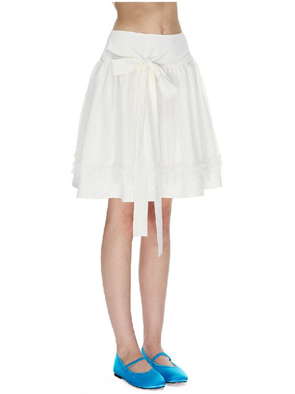 White Bow Strap Lace A-line Skirt【s0000015857】