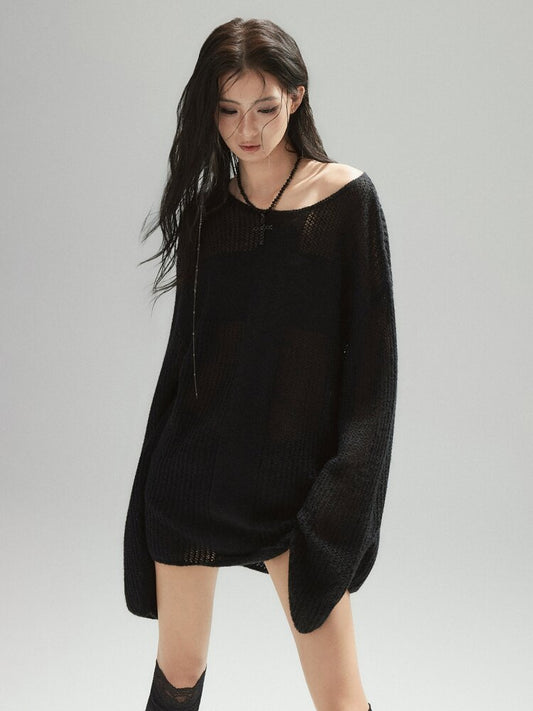 Black Panelled Alpaca Knit Top【s0000015604】