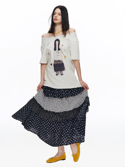 Floral Plaid Polka Dot Cake Skirt【s0000015885】