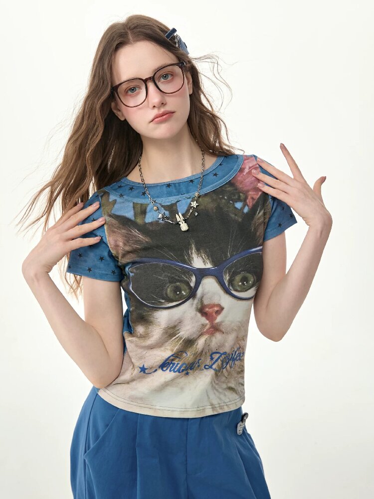 Top Student Cat Childlike T Shirt【s0000017267】