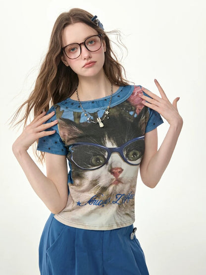 Top Student Cat Childlike T Shirt【s0000017267】