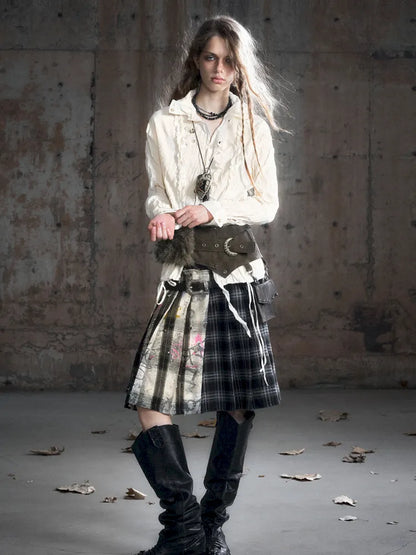 Checkered Belt Pleated Skirt【s0000013962】