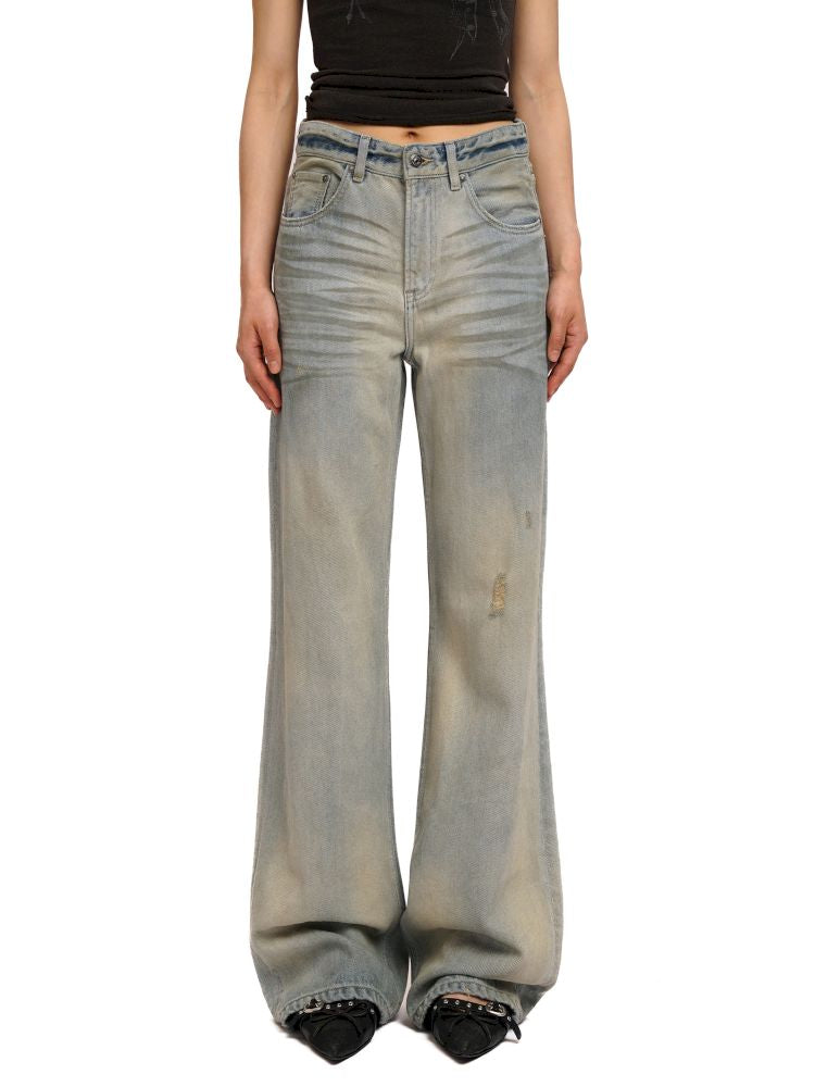 Cotton frayed high-waisted denim casual pants【s0000012501】