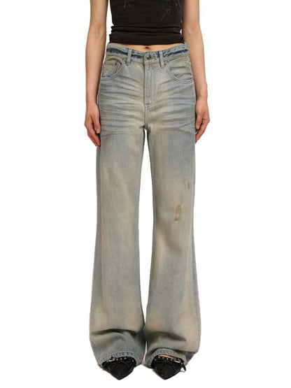 Cotton frayed high-waisted denim casual pants【s0000012501】