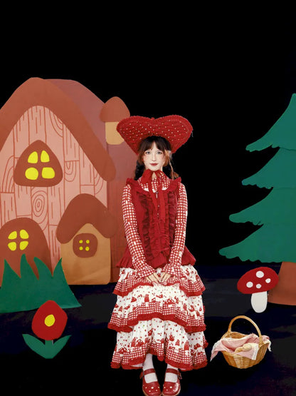 Multi-Layer Printed Red Checkered Cake Skirt【s0000013937】