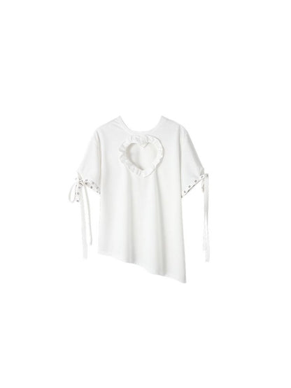 Chest hollow love short sleeve T-shirt【s0000009855】