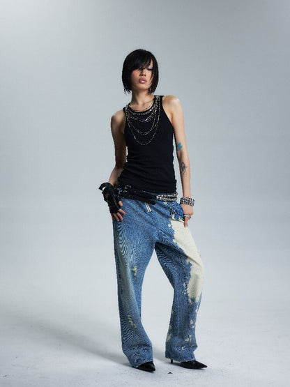 Low Rise Distressed Denim Trousers【s0000017002】