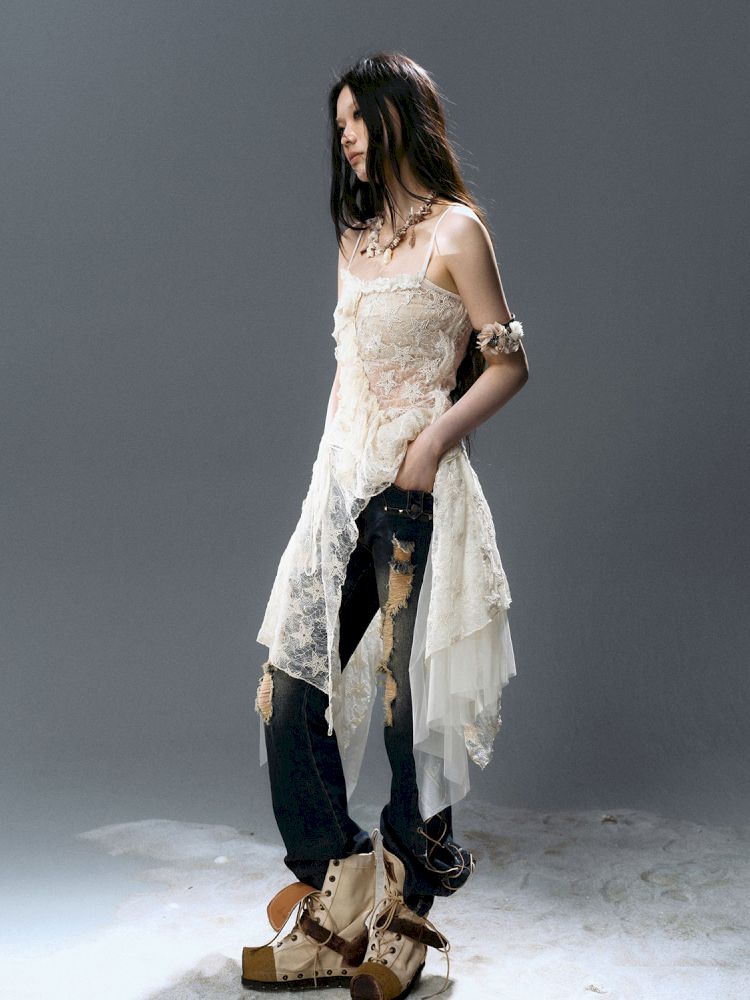 No-wash slim-fit ripped low-rise jeans【s0000012805】